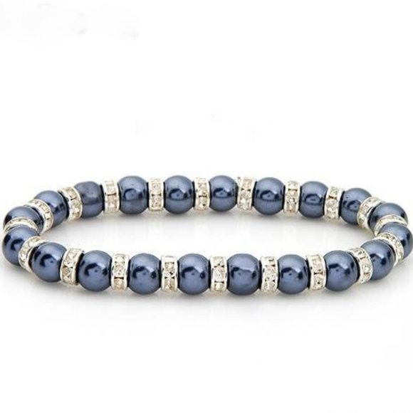 Steel Gray Pearl and Crystal Stretch Bracelet - Picture 2 of 3
